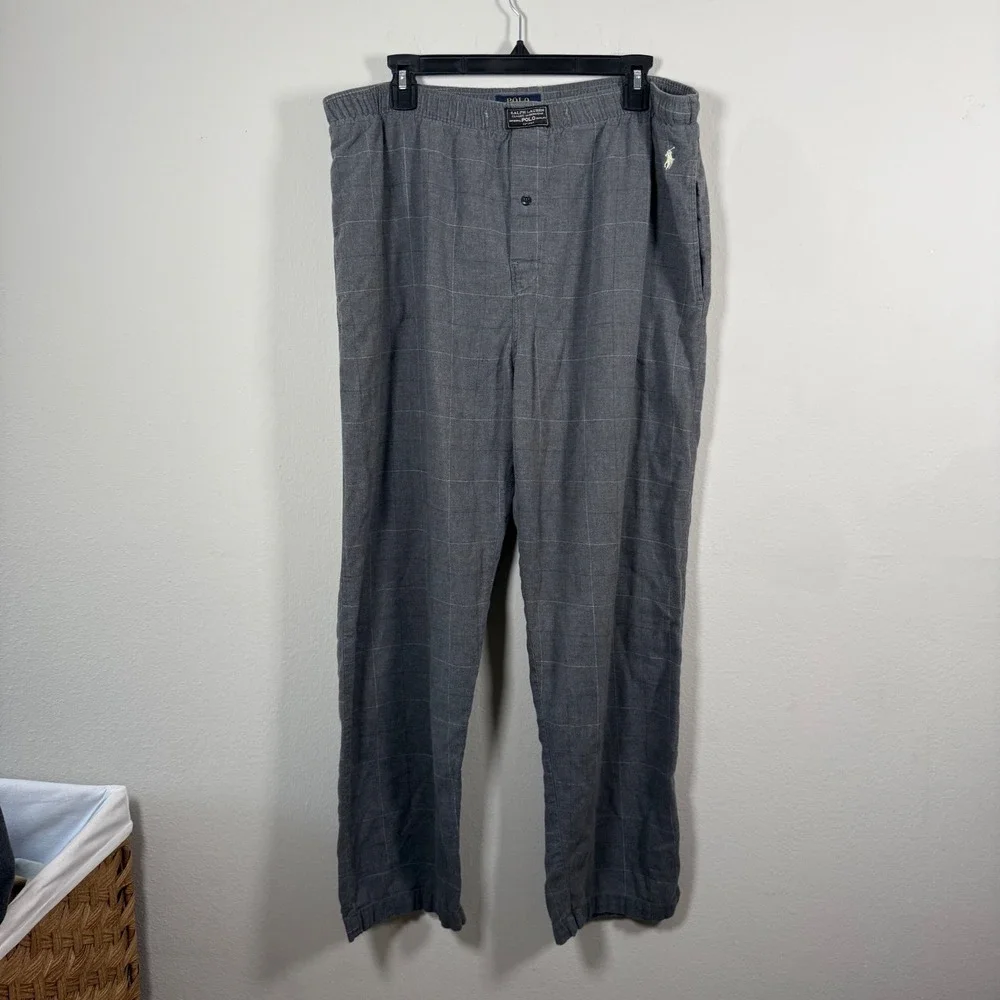 Polo Ralph Lauren Mens Grey Windowpane‎ Pajama Pants Elastic Waist Lounge XL